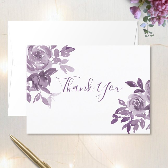 Carte De Remerciements Dusty Mauve Floral Rose Mariage de feuillage (Créateur téléchargé)