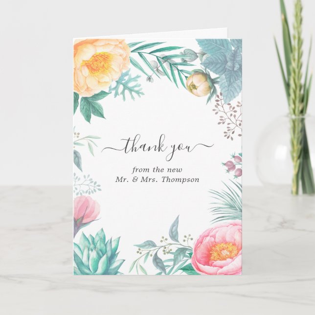 Carte De Remerciements Dusty Pastel Tropical Floral Summer Mariage Photo (Devant)