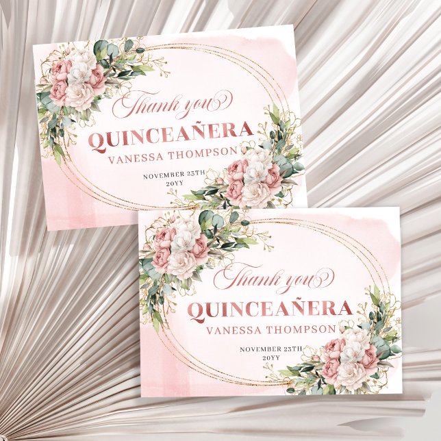 Carte De Remerciements Dusty Pink Boho Floral Thank You Card for Elegant  (Dusty Pink Boho Floral Thank You Card for Elegant Quince)