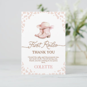 Carte De Remerciements Dusty Pink Cowgirl Bottes Premier Rodéo 1er Annive