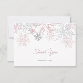 Carte De Remerciements Dusty Pink & Silver Snowflakes Mariage hivernal