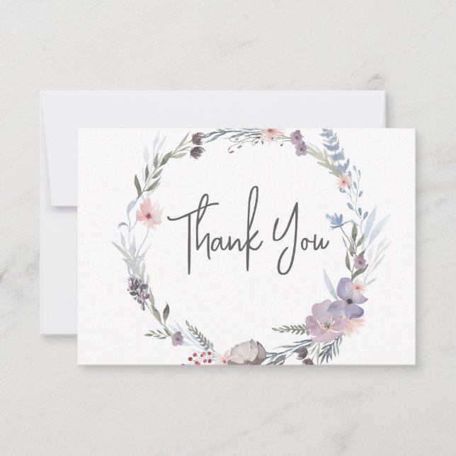Carte De Remerciements Dusty Purple & Blue Boho Floral Mariage (Devant)