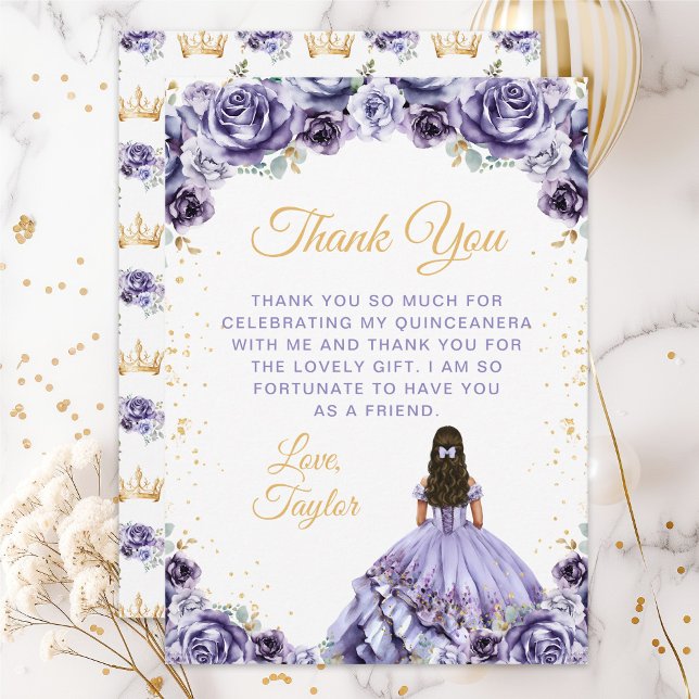Carte De Remerciements Dusty Purple Princess Fleur Quinceañera (Créateur téléchargé)
