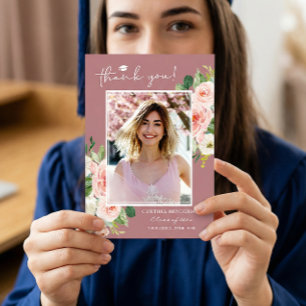 Carte De Remerciements Dusty Rose Blush Graduation Photo