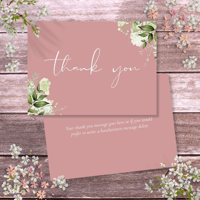 Carte De Remerciements Dusty Rose Botanical Greenery Élégant Script (Dusty Rose Botanical Greenery Elegant Script Thank You Card)