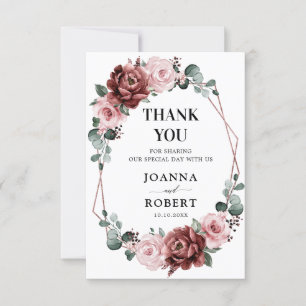 Carte De Remerciements Dusty rose Rose floral Mariage géométrique