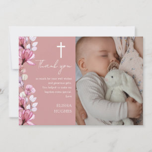 Carte De Remerciements Dusty Rose rose floral photo Baptême Christening