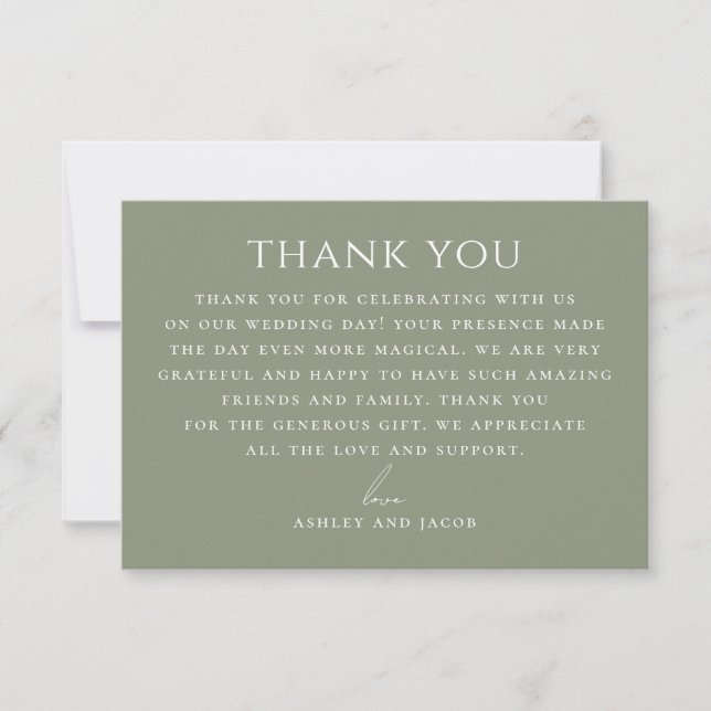 Carte De Remerciements Dusty Sage Green Botanical Wedding | Nature Earthy (Devant)