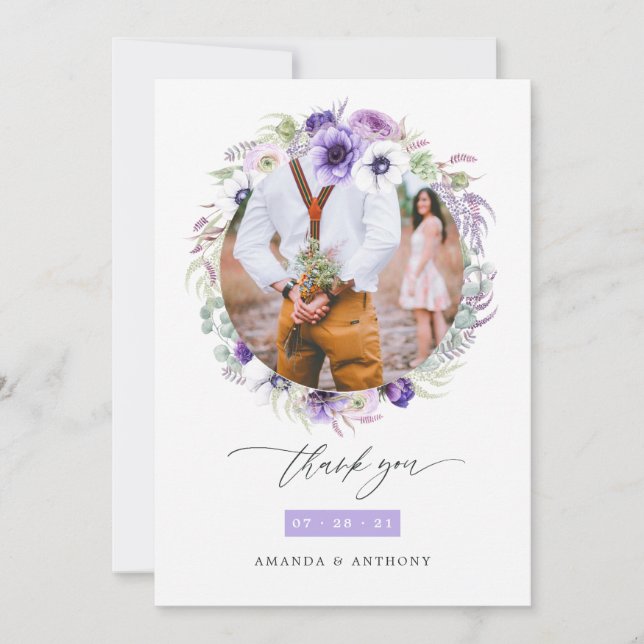Carte De Remerciements Dusty Violet Pastel Floral Mariage Photo (Devant)