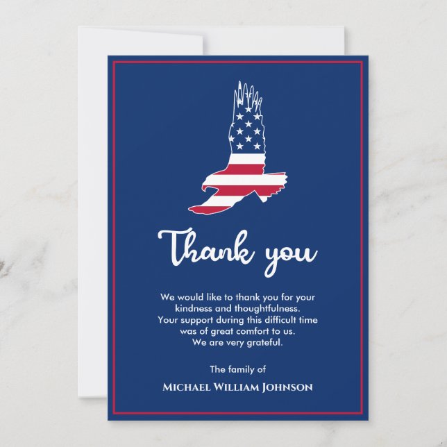 Carte De Remerciements Eagle American Flag Army (Devant)