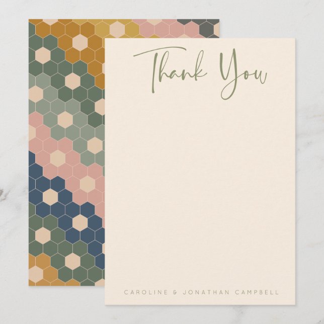 Carte De Remerciements Earthy Boho Géométrique Chic Mariage Moderne Perso (Devant / Derrière)