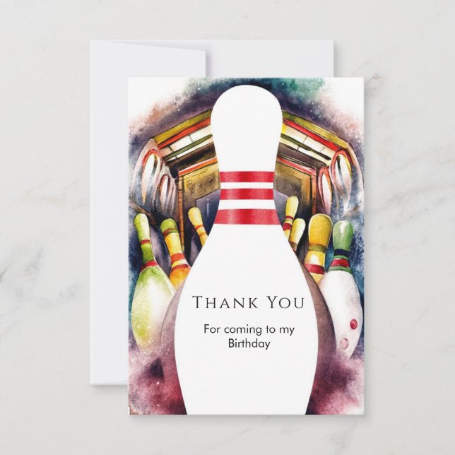 Carte De Remerciements Eau Aquarelle Enchantée Bowling Personnalisé Anniv (Devant)