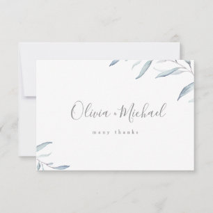 Carte De Remerciements Eau bleu poussiéreux vert minimal mariage