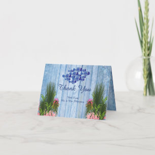 Carte De Remerciements Eau bleue Galets, Flamants roses roses & Poissons