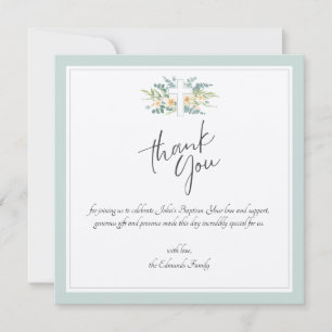Carte De Remerciements Eau florale verte aquarelle baptême
