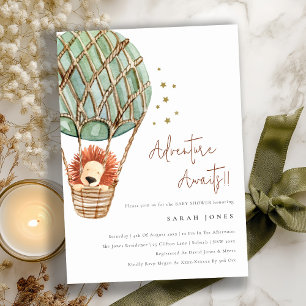 Carte De Remerciements Eco Green Hot Air Balloon Lion Baby shower Invitat