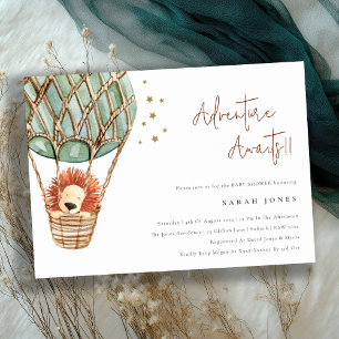 Carte De Remerciements Eco Green Hot Air Balloon Lion Baby shower Invitat
