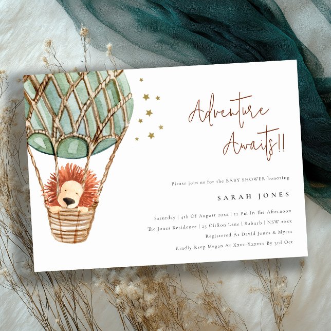 Carte De Remerciements Eco Green Hot Air Balloon Lion Baby shower Invitat (Créateur téléchargé)