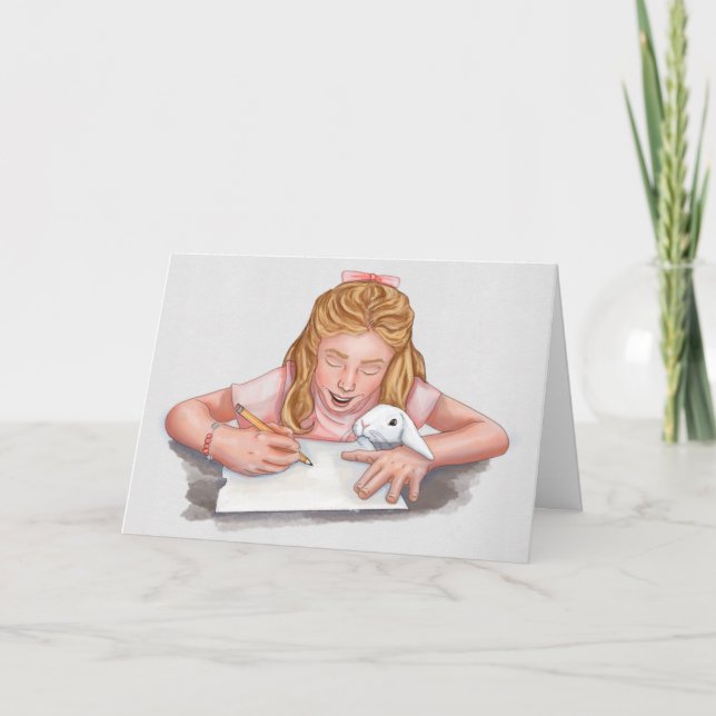 Carte De Remerciements Écriture avec animal de compagnie lapin papier/ori (Devant)