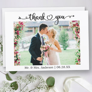 Carte De Remerciements Écriture calligraphique de photo de mariage à cœur