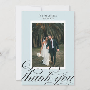 Carte De Remerciements Écriture calligraphique élégante Mariage Bleu Pous