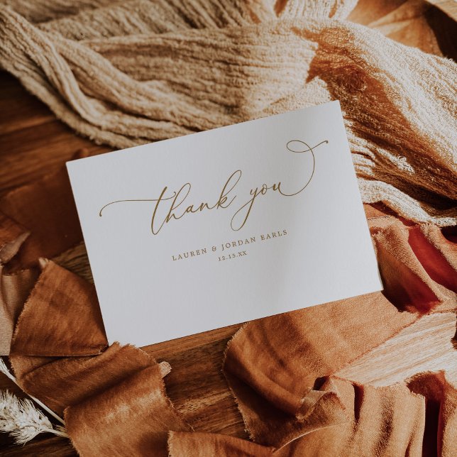 Carte De Remerciements Écriture Calligraphique Élégante Mariage Or (Créateur téléchargé)