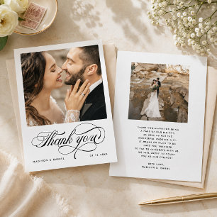 Carte De Remerciements Écriture Calligraphique Élégante Photo Mariage Chi