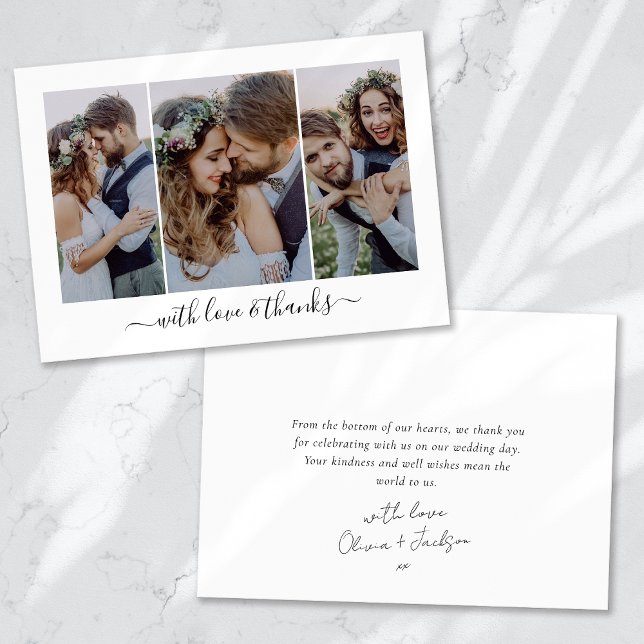 Carte De Remerciements Écriture Calligraphique Mariage Multi Photo (Créateur téléchargé)