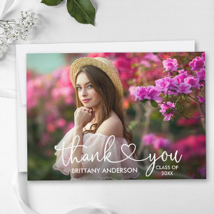 Carte De Remerciements Écriture calligraphique moderne cœur photo remise 