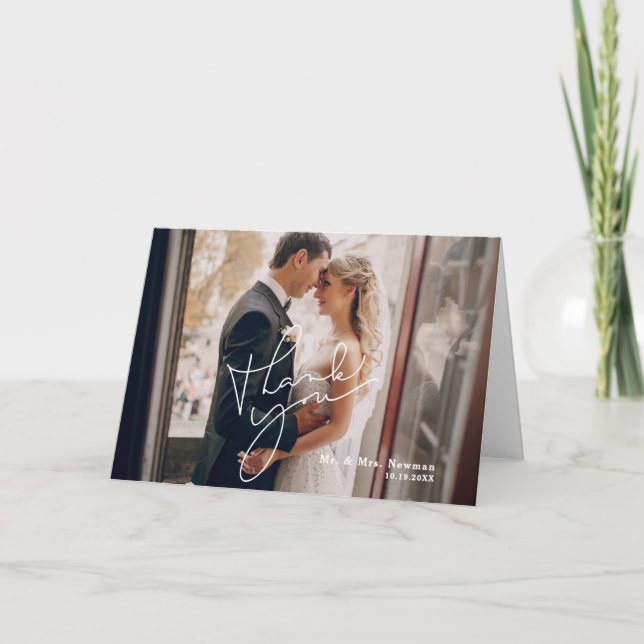 Carte De Remerciements Écriture calligraphique moderne pour mariage  (Devant)