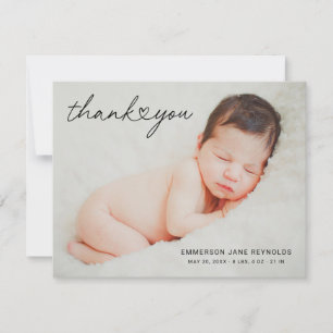 Carte De Remerciements Écriture Cœur Moderne Bébé Fille Nouveau-Né