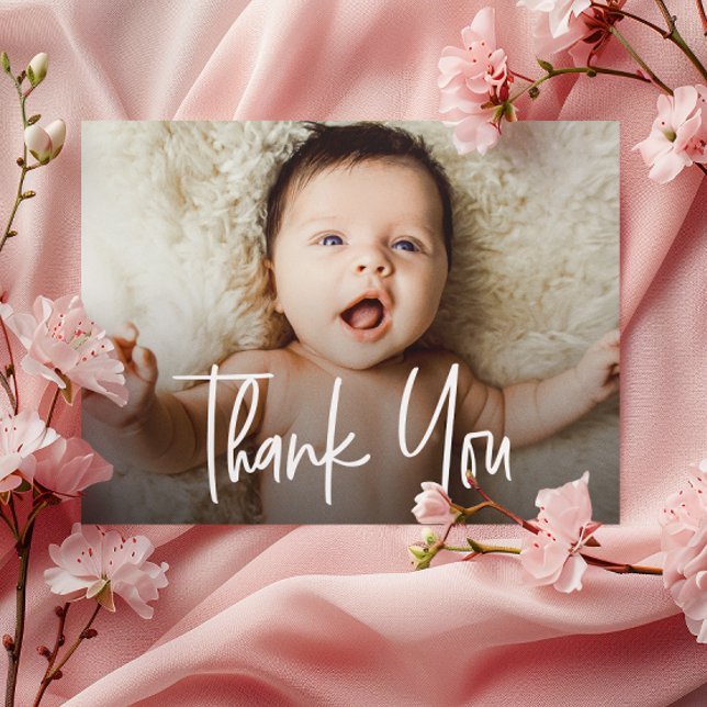 Carte De Remerciements Écriture de traitement de photo horizontal pour la (baby shower girl photo thank you card.)