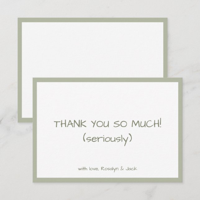Carte De Remerciements Écriture Décontractée Dusty Vert Minimale (Devant / Derrière)
