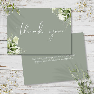 Carte De Remerciements Écriture élégante de fleurs vert sauge personnalis
