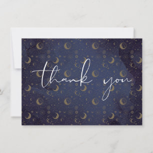 Carte De Remerciements Écriture élégante étoiles et lunes mystiques céles