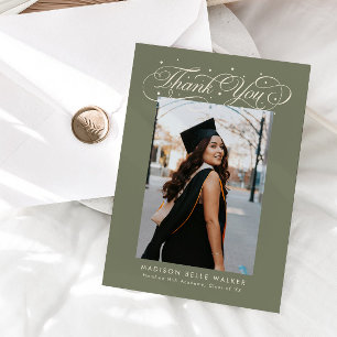 Carte De Remerciements Écriture élégante Photo de remise de diplôme Vert 