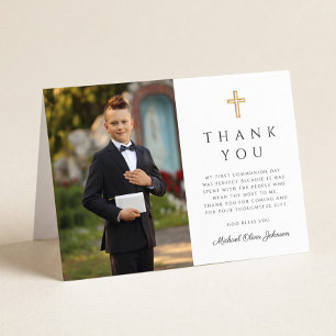 Carte De Remerciements Écriture Élégante Photo Garçon Première Communion 