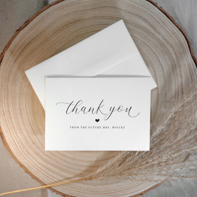 Carte De Remerciements Écriture Élégante Simple Mariage Bridal Shower Pla (Elegant bridal shower thank you cards - simple calligraphy script with heart)