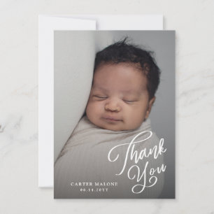 Carte De Remerciements Écriture Élégante Simple Photo de Bébé