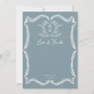Carte De Remerciements Écriture Florale de Couronne de Mariage Vintage