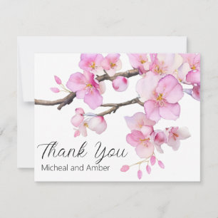 Carte De Remerciements Écriture florale rose cerisier d'aquarelle