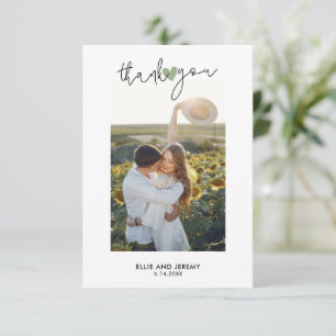 Carte De Remerciements Écriture manuscrite de mariage au cœur vert sauge