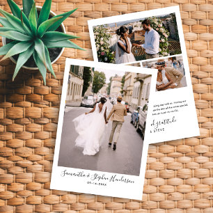 Carte De Remerciements Écriture Manuscrite Moderne & 4 Photos Mariage
