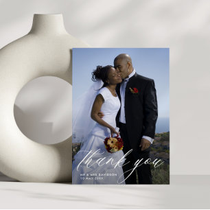 Carte De Remerciements écriture manuscrite stylisée photo mariage