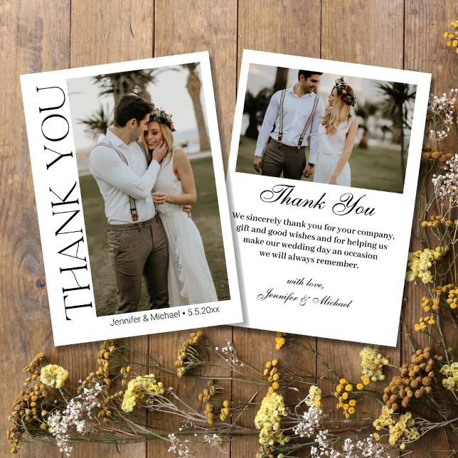 Carte De Remerciements Écriture Moderne Chic 2 Photo Mariage (Créateur téléchargé)