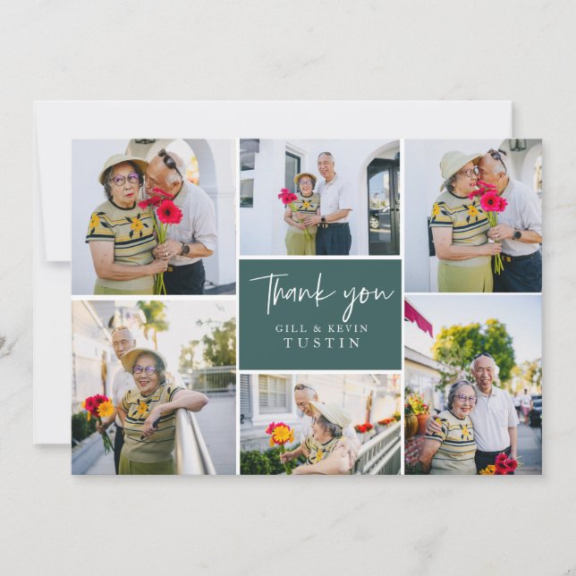 Carte De Remerciements Écriture moderne Cursive Mariage Photo Collage (Devant)