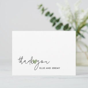 Carte De Remerciements Écriture moderne de calligraphie Mariage Cœur Vert
