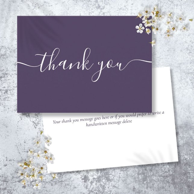 Carte De Remerciements Écriture simple moderne élégante violette (Purple Simple Modern Elegant Script Thank You Card)