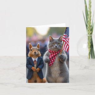 Carte De Remerciements Écureuil patriotique et chat