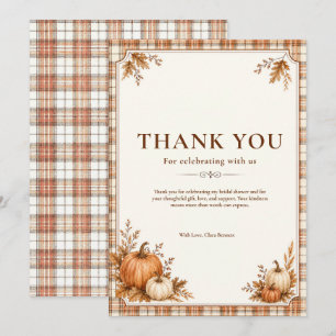 Carte De Remerciements Éditable Plaid de Citrouille d'Automne Mariage Rus